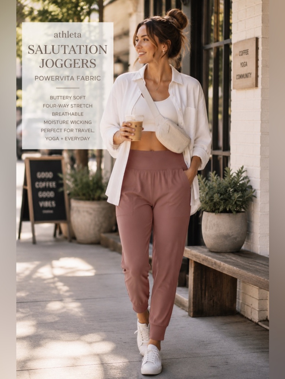 Athleta Salutation High Rise Powervita Dusty Rose Women’s Joggers Sz M